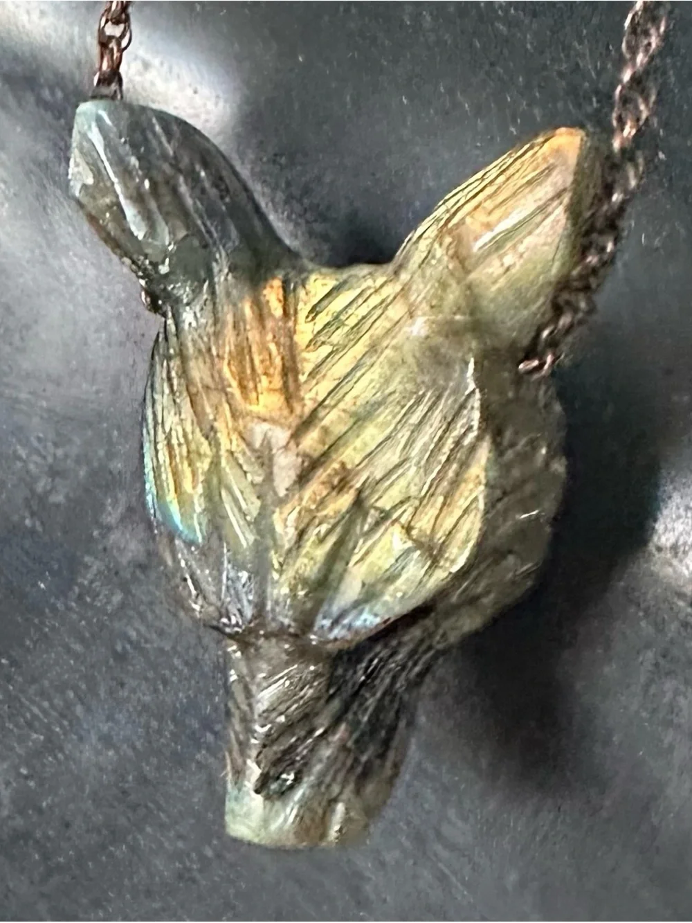 Carved Genuine Laborite Coyote Pendant Necklace - Women's Jewelry
